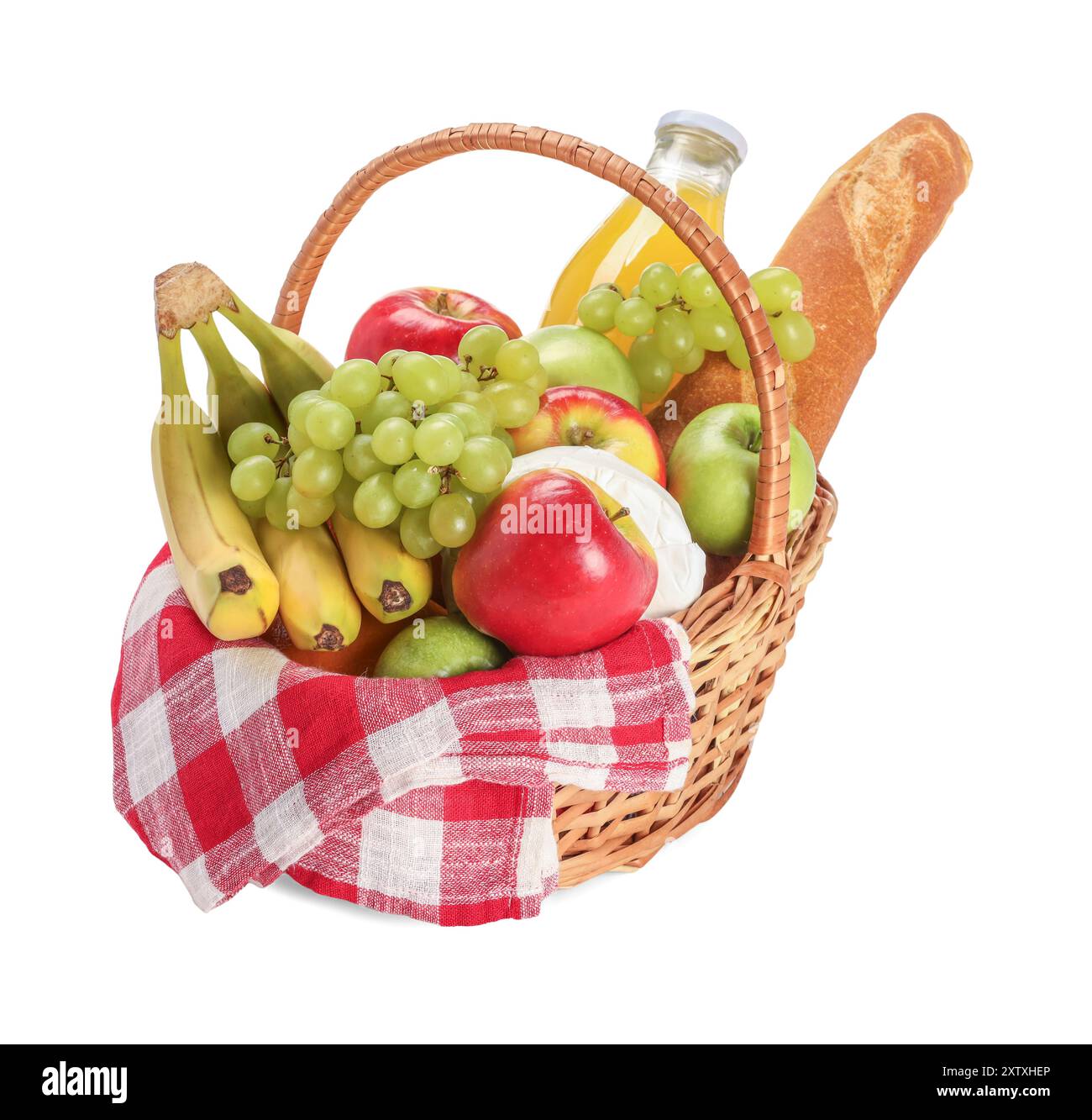 Picnic basket with food and drink isolated on white Stock Photo - Alamy