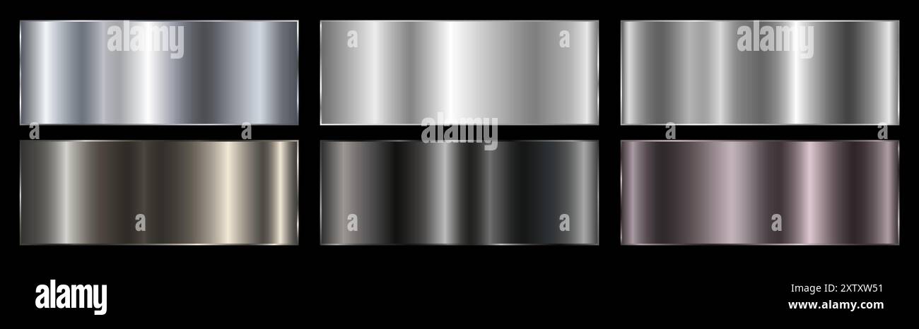 A set of dark silver and black metallic gradients on a black background ...