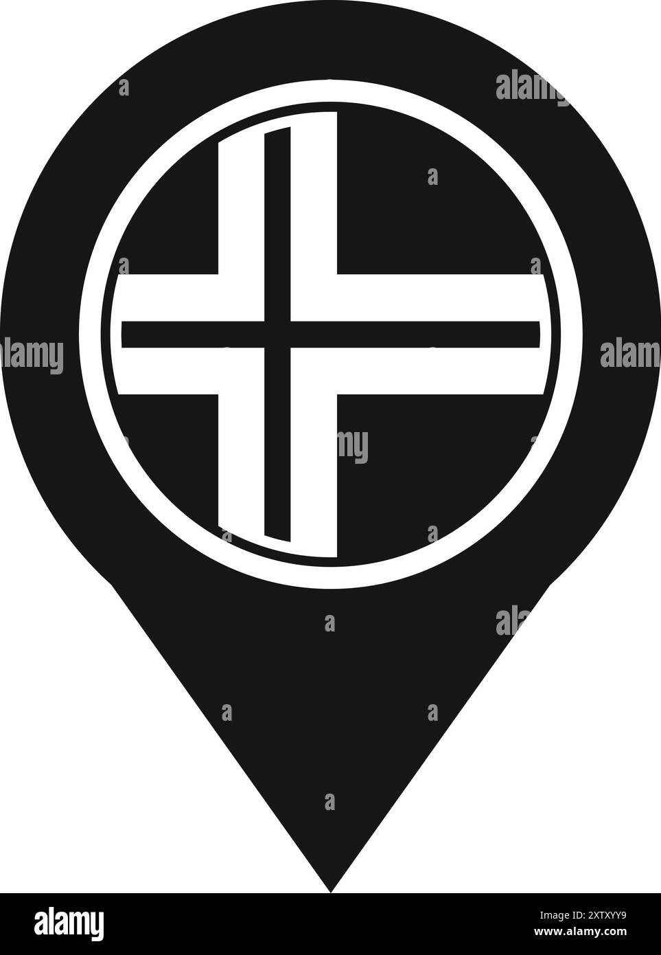 Black gps pointer icon with a white cross in the center, indicating the ...
