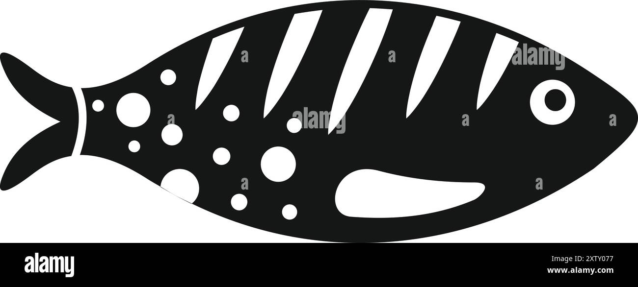 Simple icon of a fish swimming side view in black and white Stock ...
