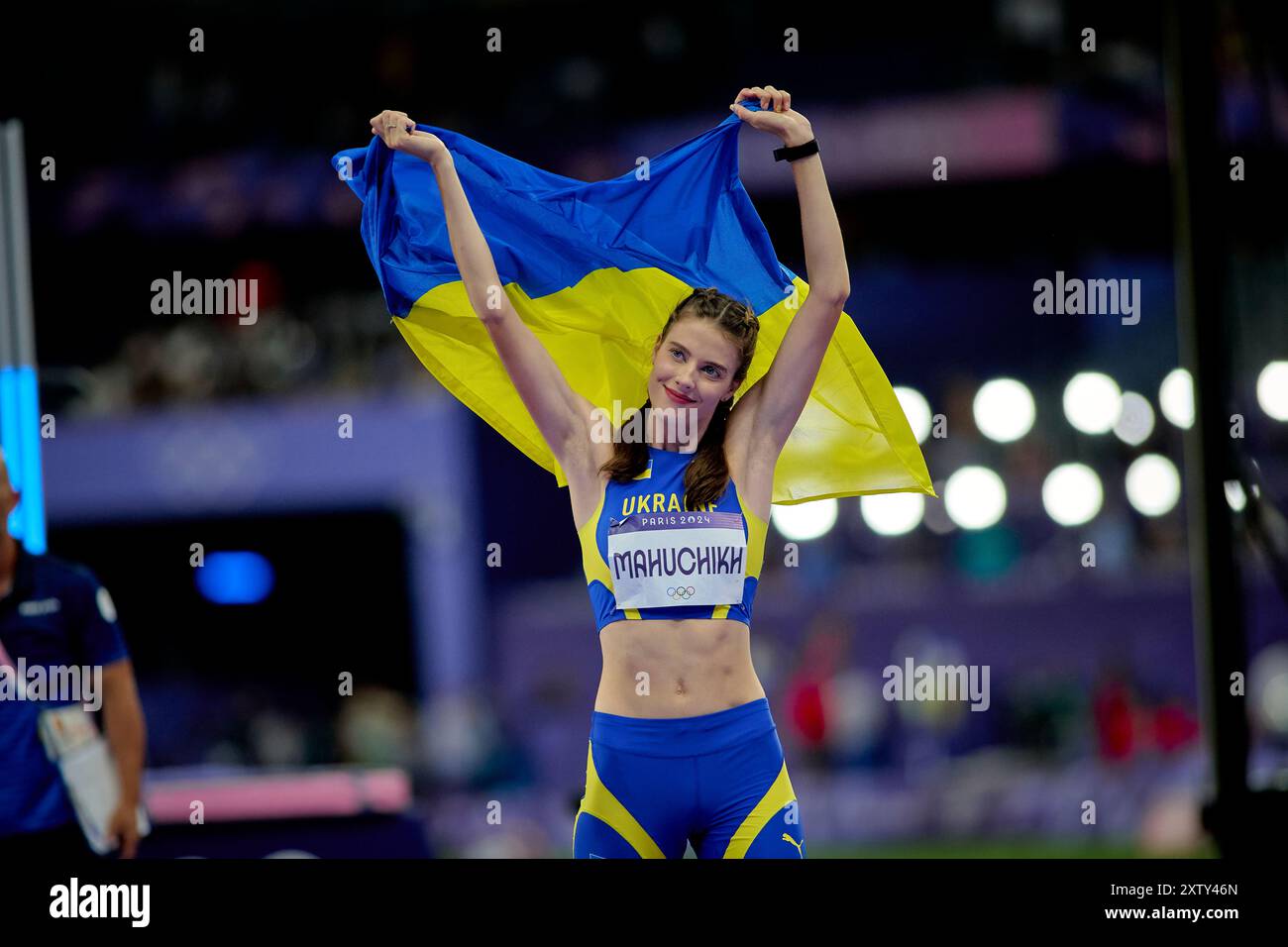 PARIS, FRANCE - 4 AUGUST, 2024: MAHUCHIKH Yaroslava, Women's High Jump Final, Olympic Games 2024 Stock Photo