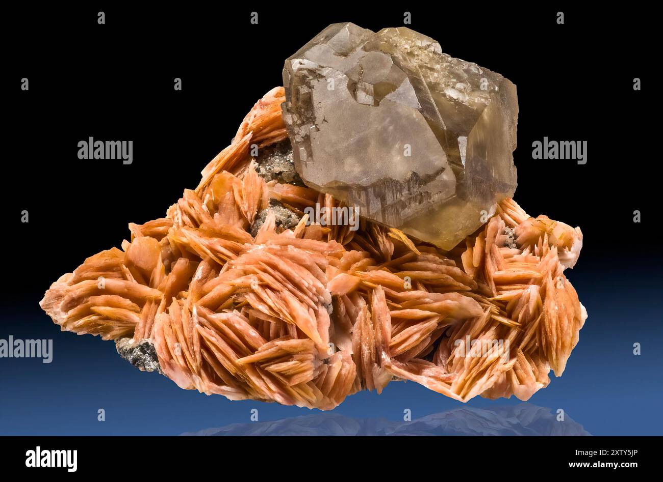 Cerussite on Barite, Mibladden, Morocco Stock Photo