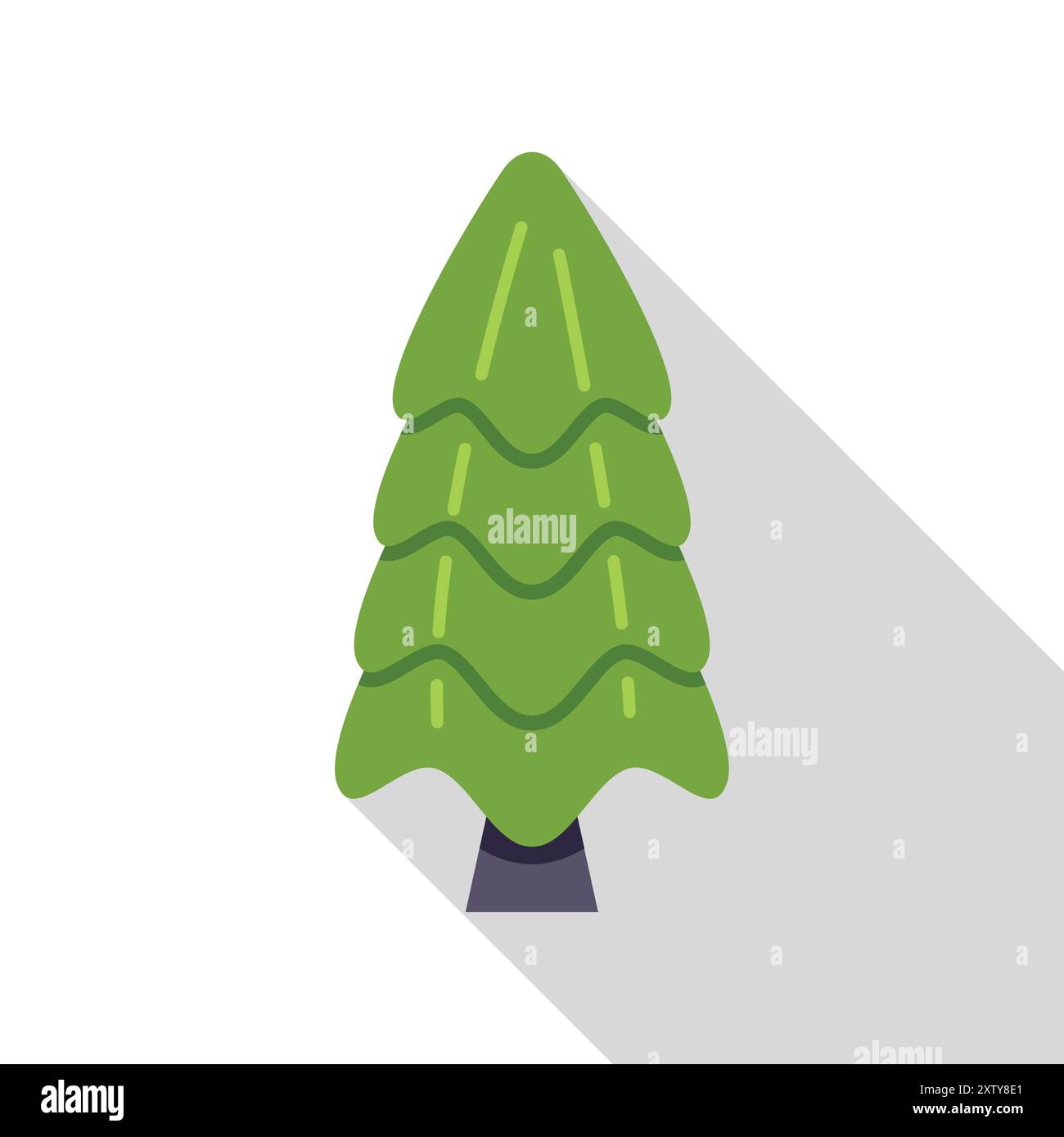 Stylized evergreen coniferous tree is casting a long shadow on the ground Stock Vector
