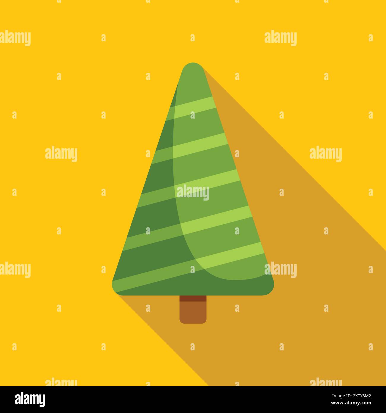 Green stylized christmas tree casting long shadow on yellow background Stock Vector