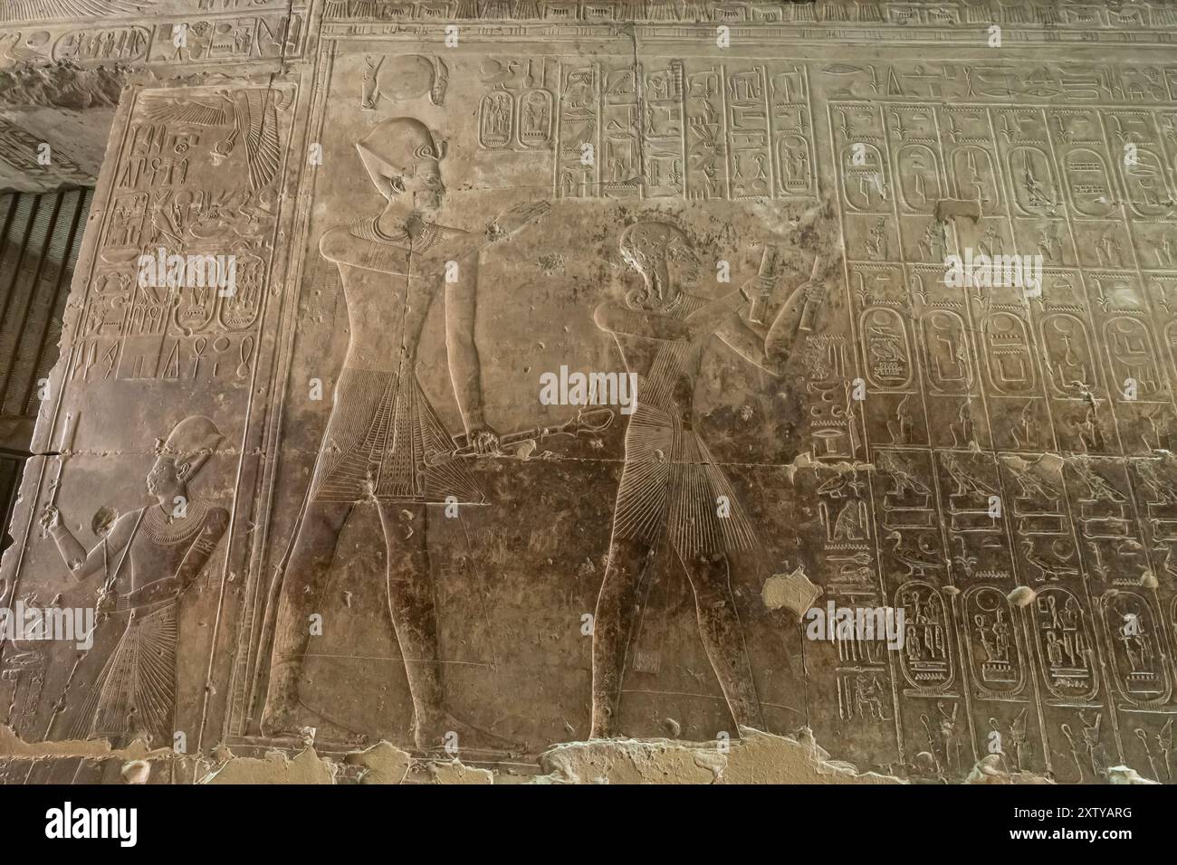 Temple of Abydos, temple of Seti I, King's list, relief of King's names, west bank of Nile, Sohag(Suhag,Suhaj), Egypt, North Africa, Africa Stock Photo