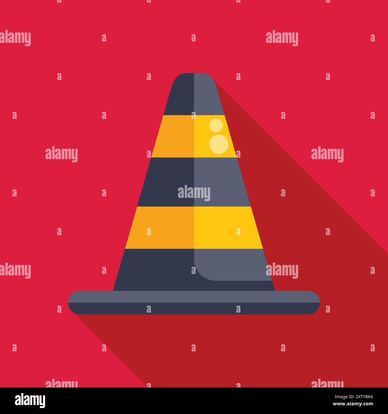 Traffic cone casting a long shadow is standing on a red background Stock Vector
