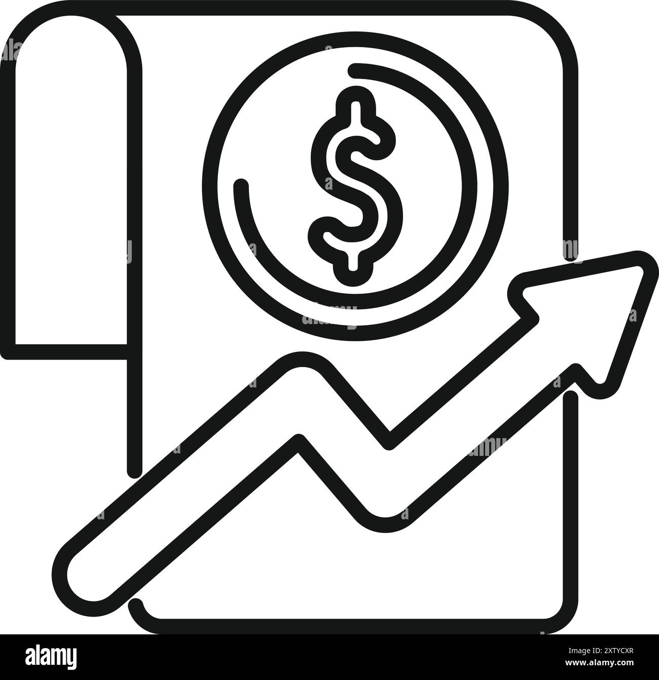 Simple line icon representing a financial report showing increasing profits, ideal for websites and apps Stock Vector