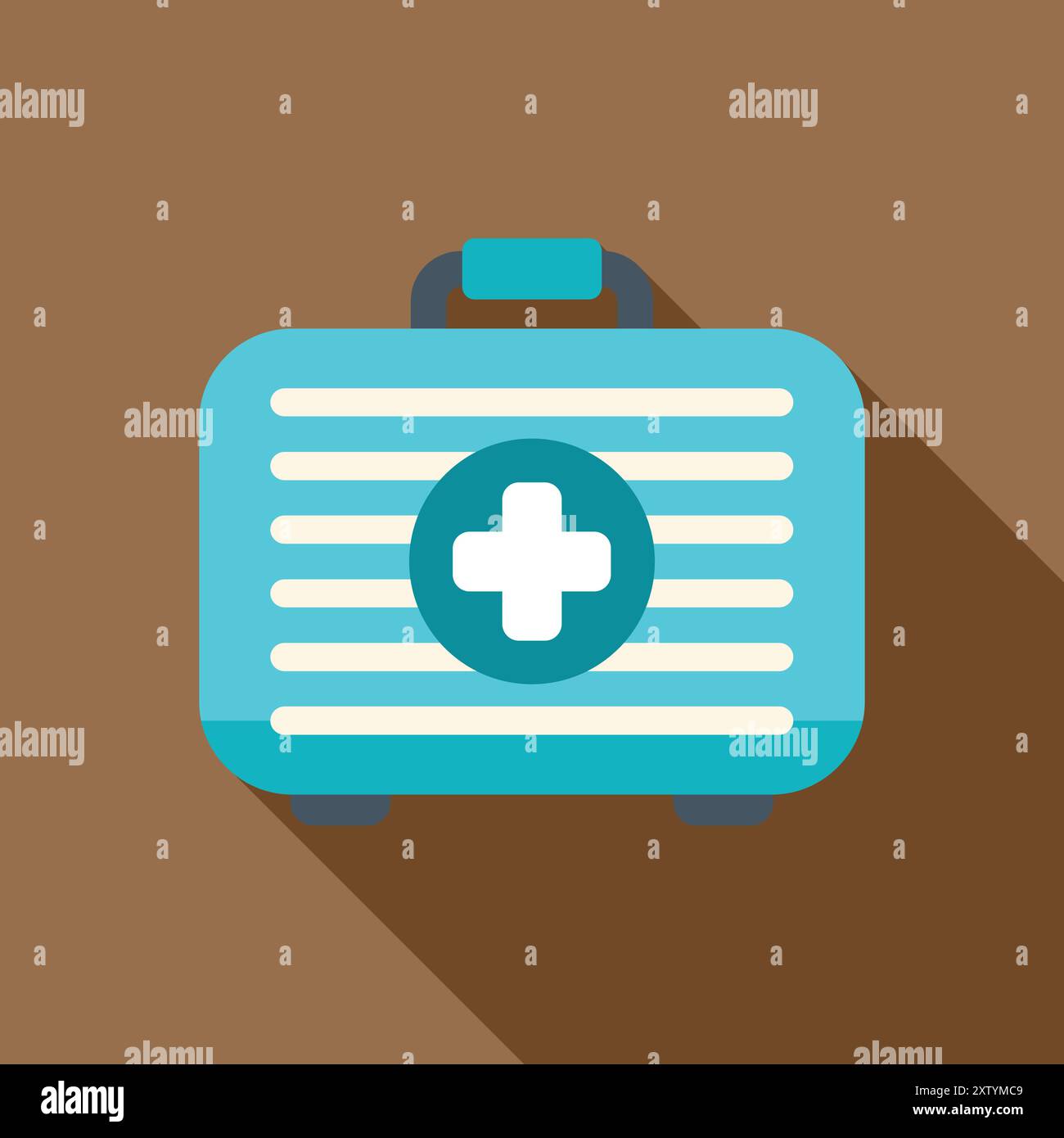 Simple blue first aid kit closed, lying flat with a long shadow Stock Vector