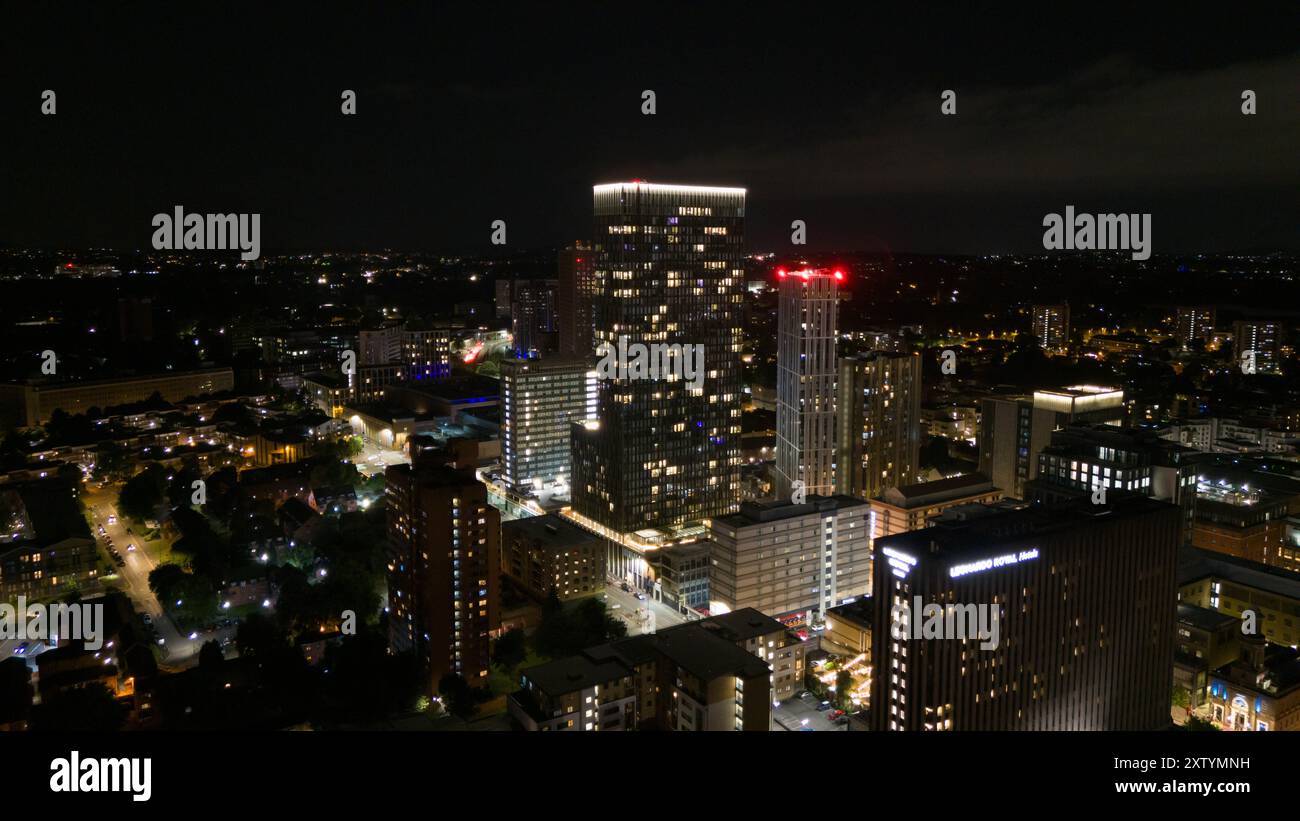 Drone Photos of Birmingham at Night on 16.08.2024 using a DJI mini 4pro Stock Photo