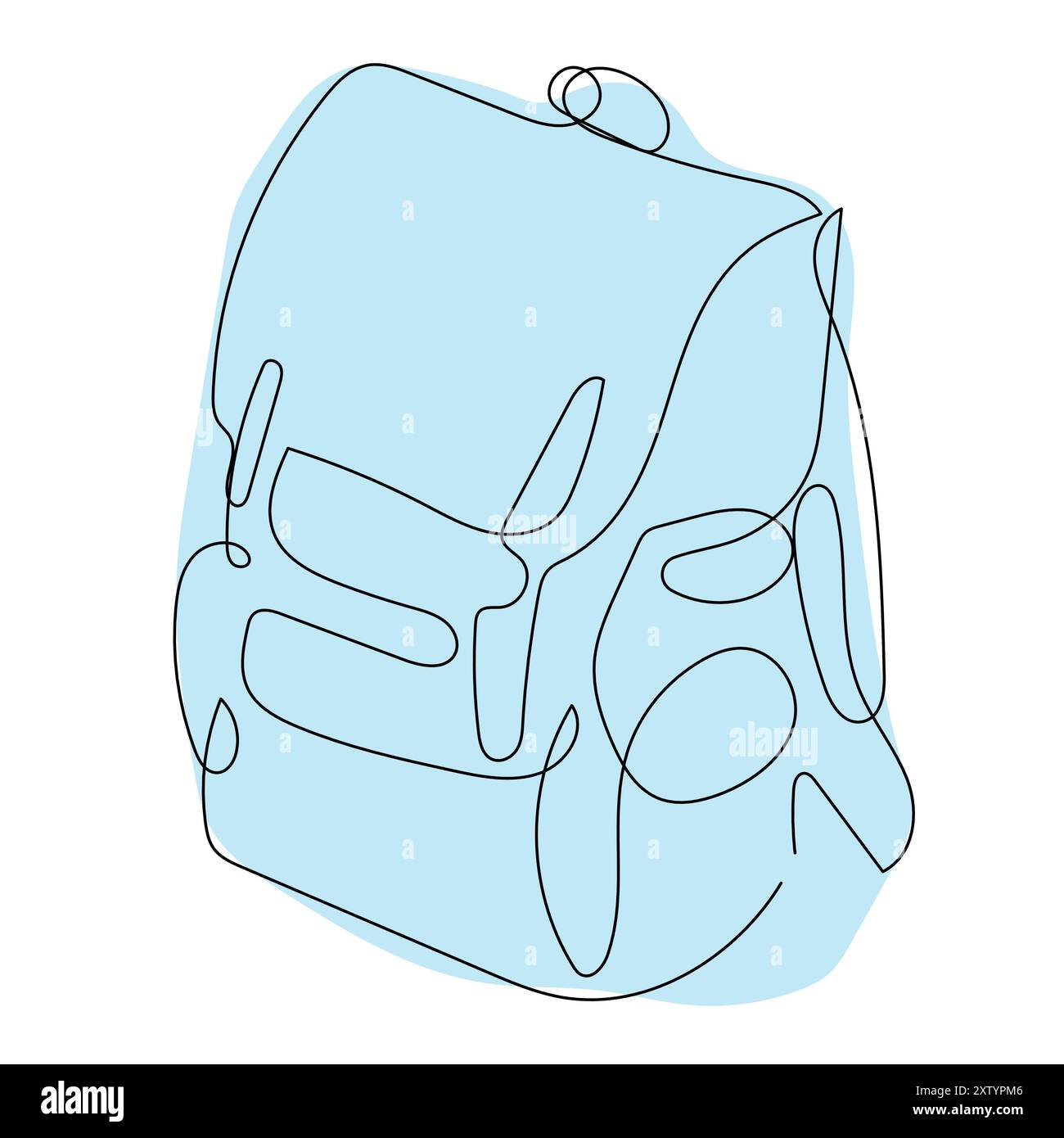 Simple Line Drawing of a Backpack With a Light Blue Background Stock Vector