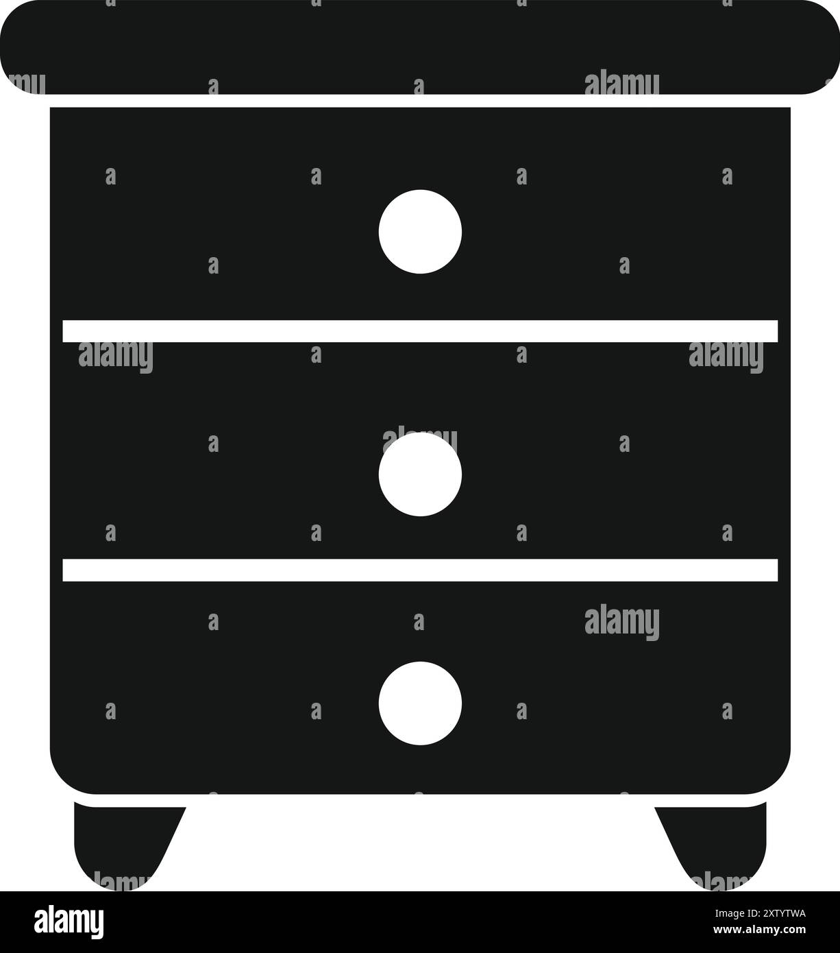 This simple black cabinet features three drawers, offering ample storage for a variety of items Stock Vector