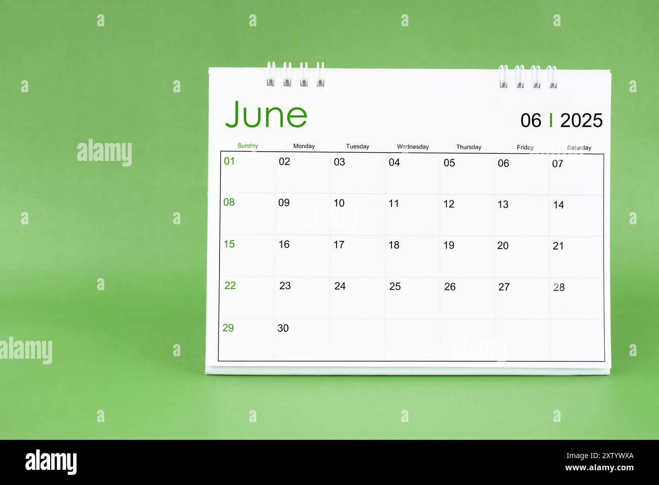 june-2025-desk-calendar-isolated-in-green-color-background-stock-photo-alamy