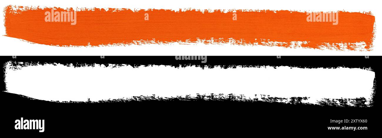 Orange line of paint texture isolated on white background with clipping mask (alpha channel) for quick isolation. Stock Photo