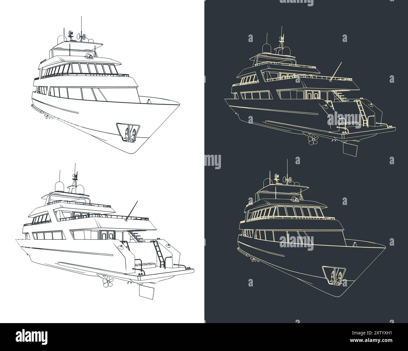 Stylized vector illustrations of a luxury yacht Stock Vector Image ...