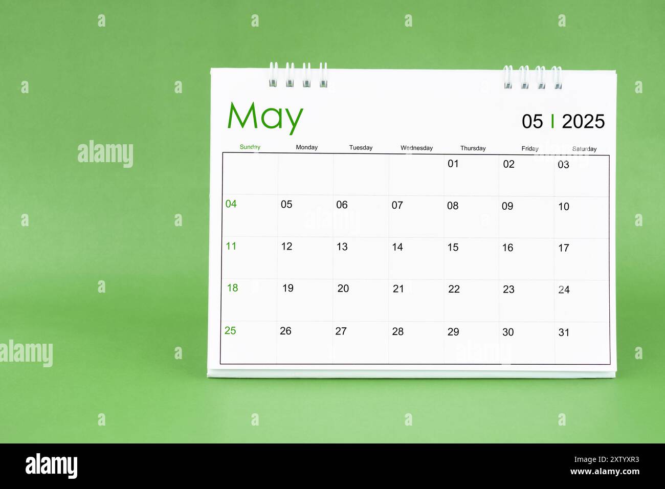may-2025-desk-calendar-isolated-in-green-color-background-stock-photo-alamy