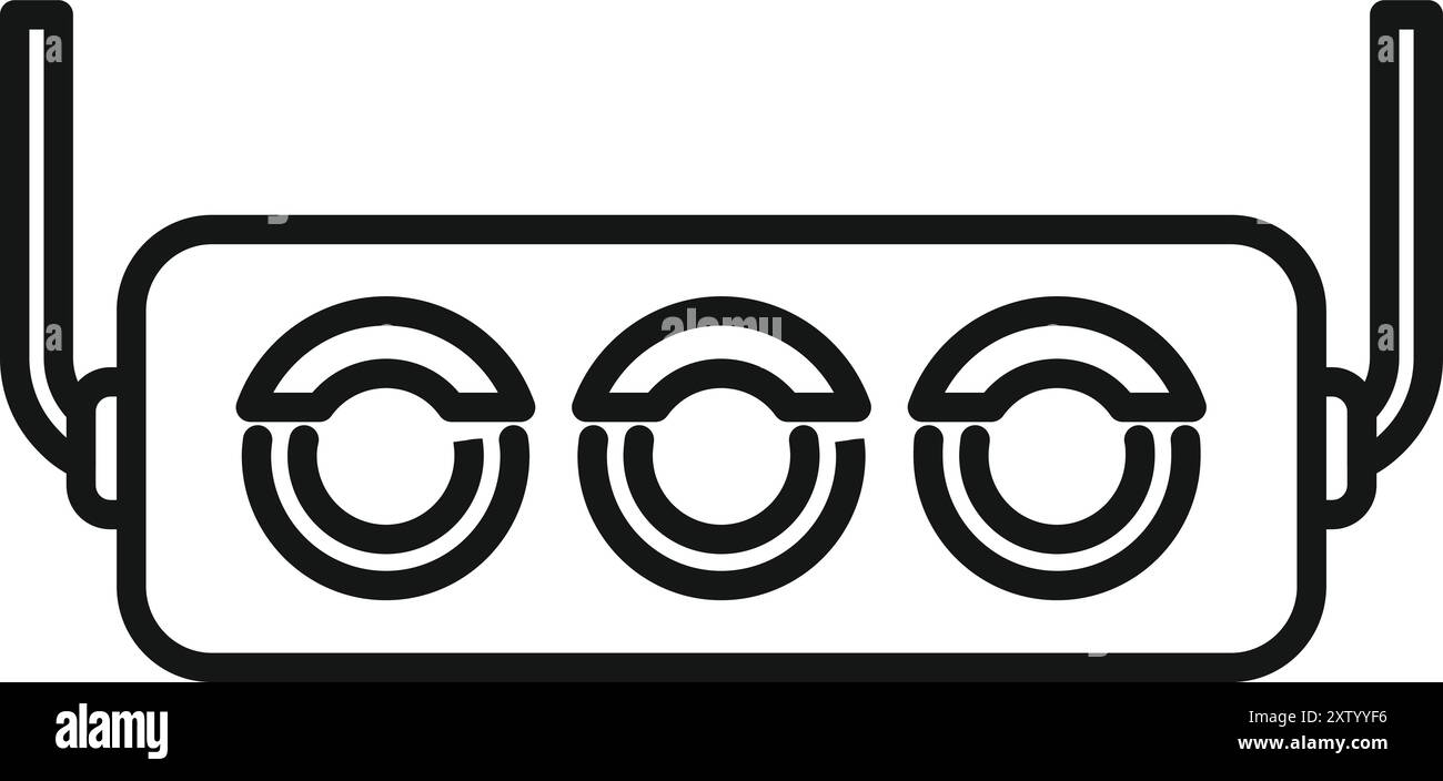 Aquarium lamp with three round lamps is hanging on wires icon Stock Vector