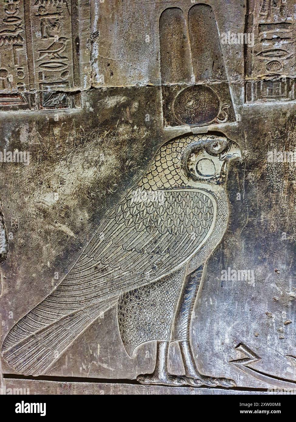 Close up of Horus relief inside the Dendera Crypt in the Temple of ...