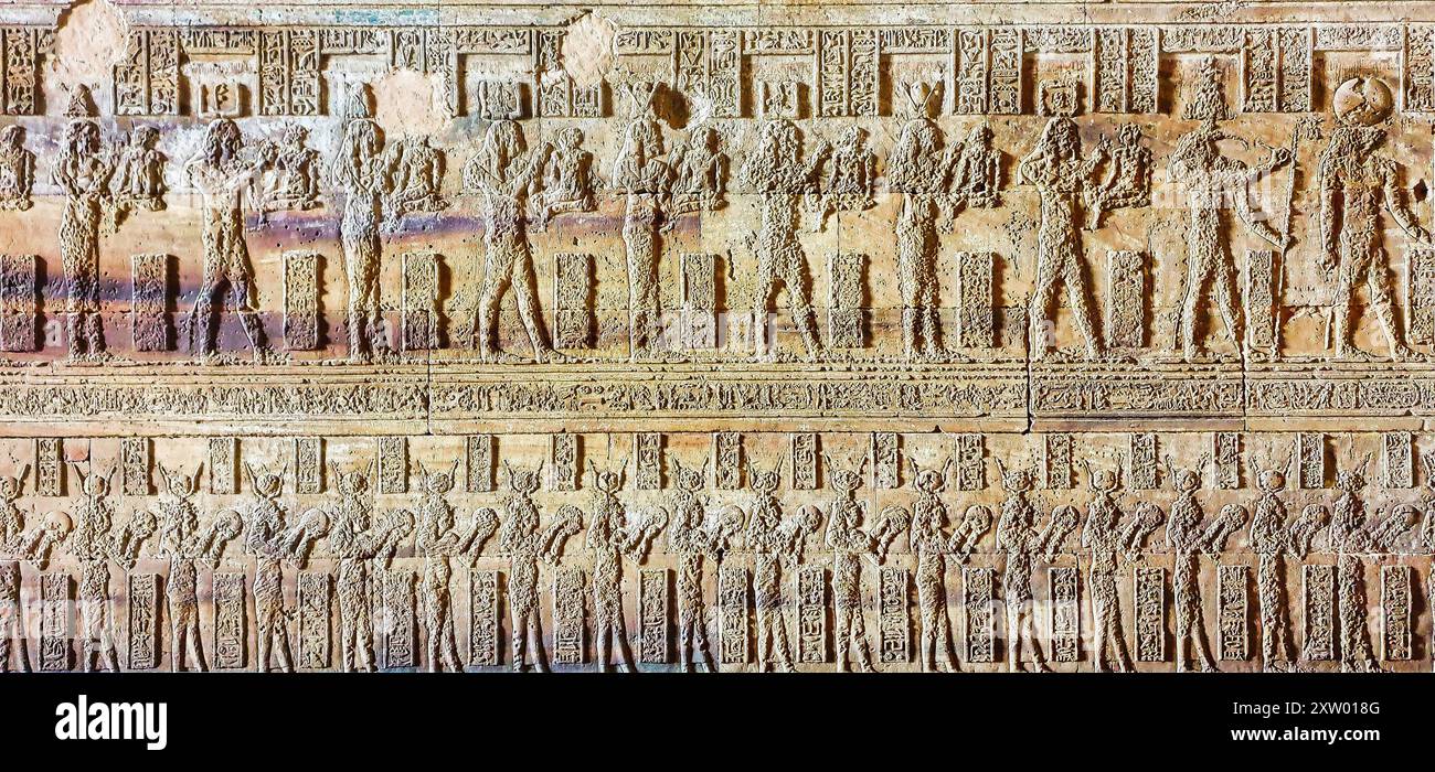 A Panel depicting a bas relief of procession of gods of ancient egypt ...