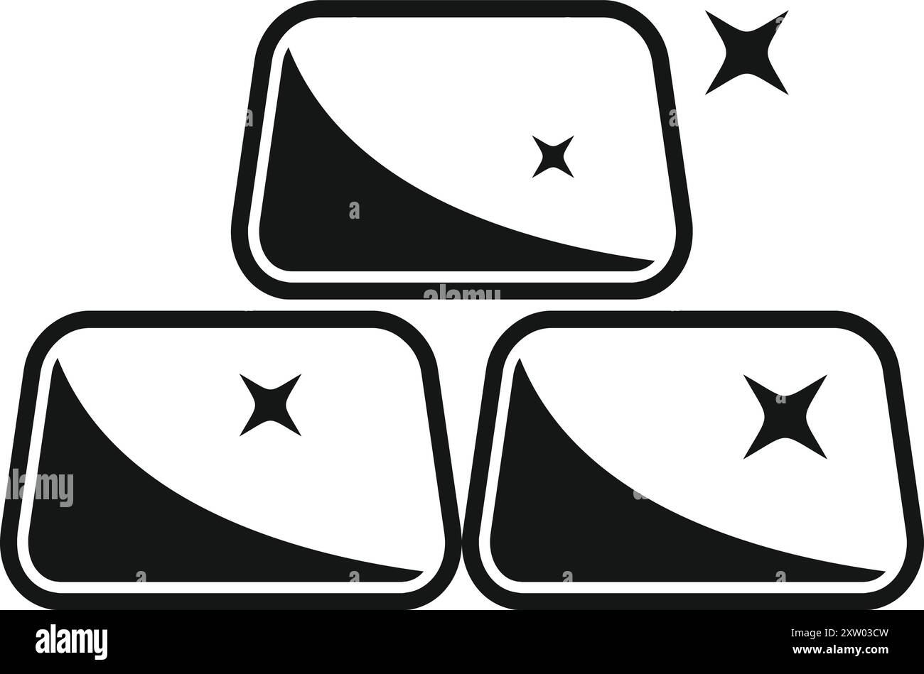 Simple vector illustration of three shiny silver bars stacked on top of ...