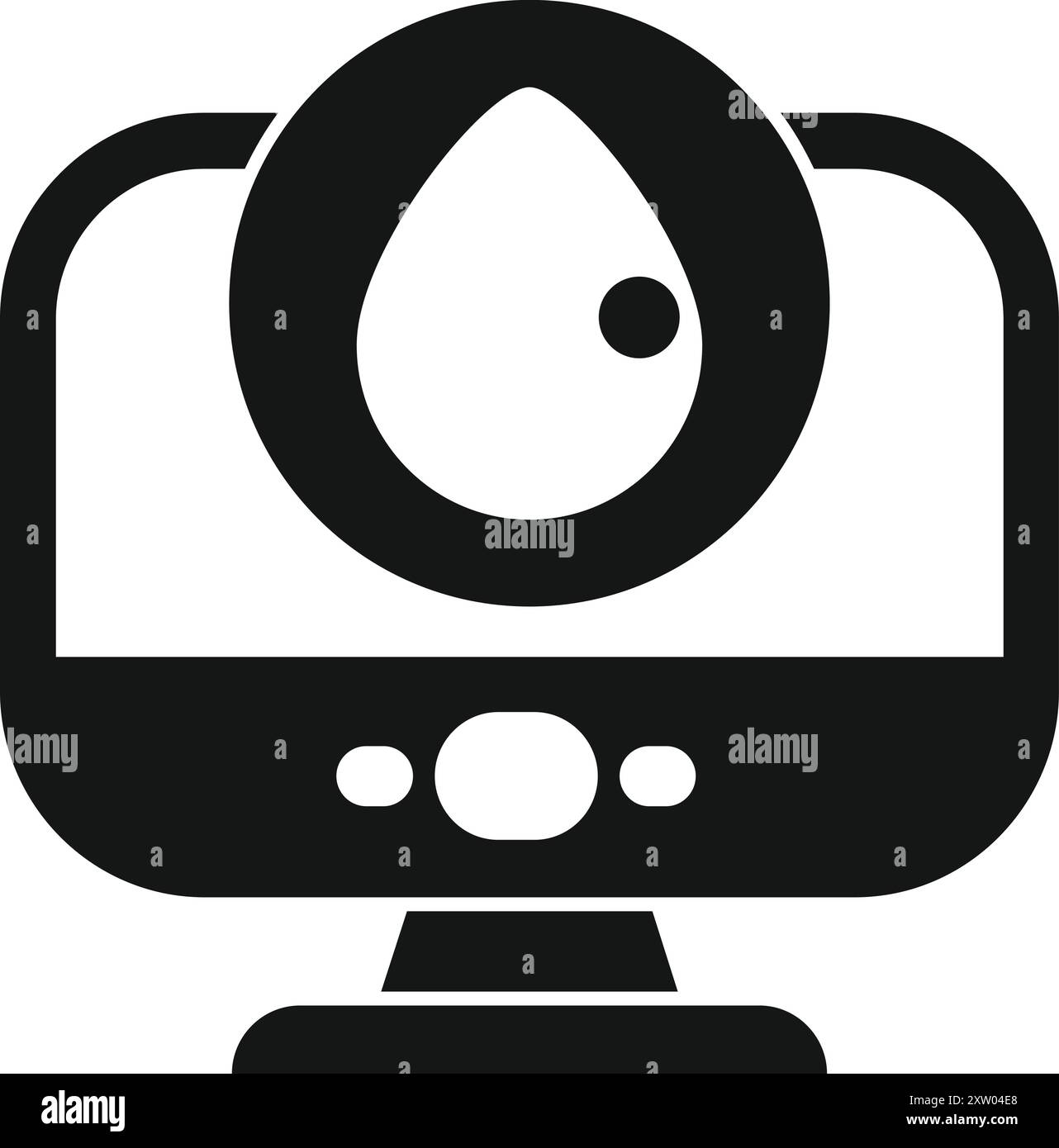 Black and white icon of a computer screen displaying a water drop ...