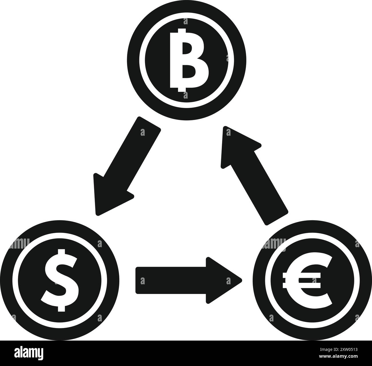 Cryptocurrency concept icon showing bitcoin converting to euro and dollar  Stock Vector Image & Art - Alamy