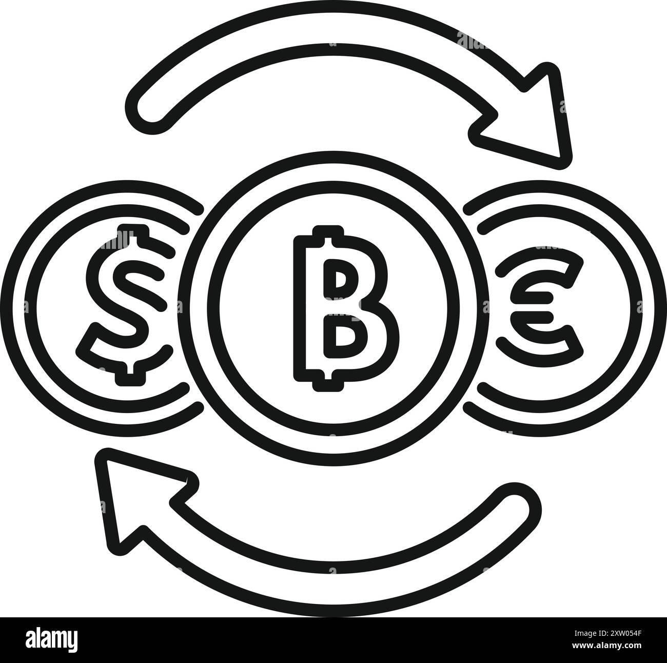 Cryptocurrency exchange concept with arrows showing converting process  between bitcoin, dollar and euro Stock Vector Image & Art - Alamy