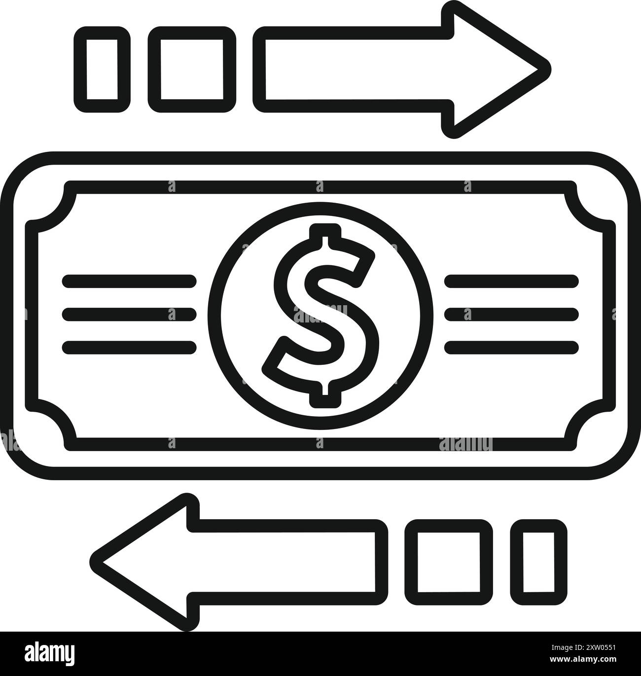 Line art vector icon of a banknote with arrows pointing in opposite ...