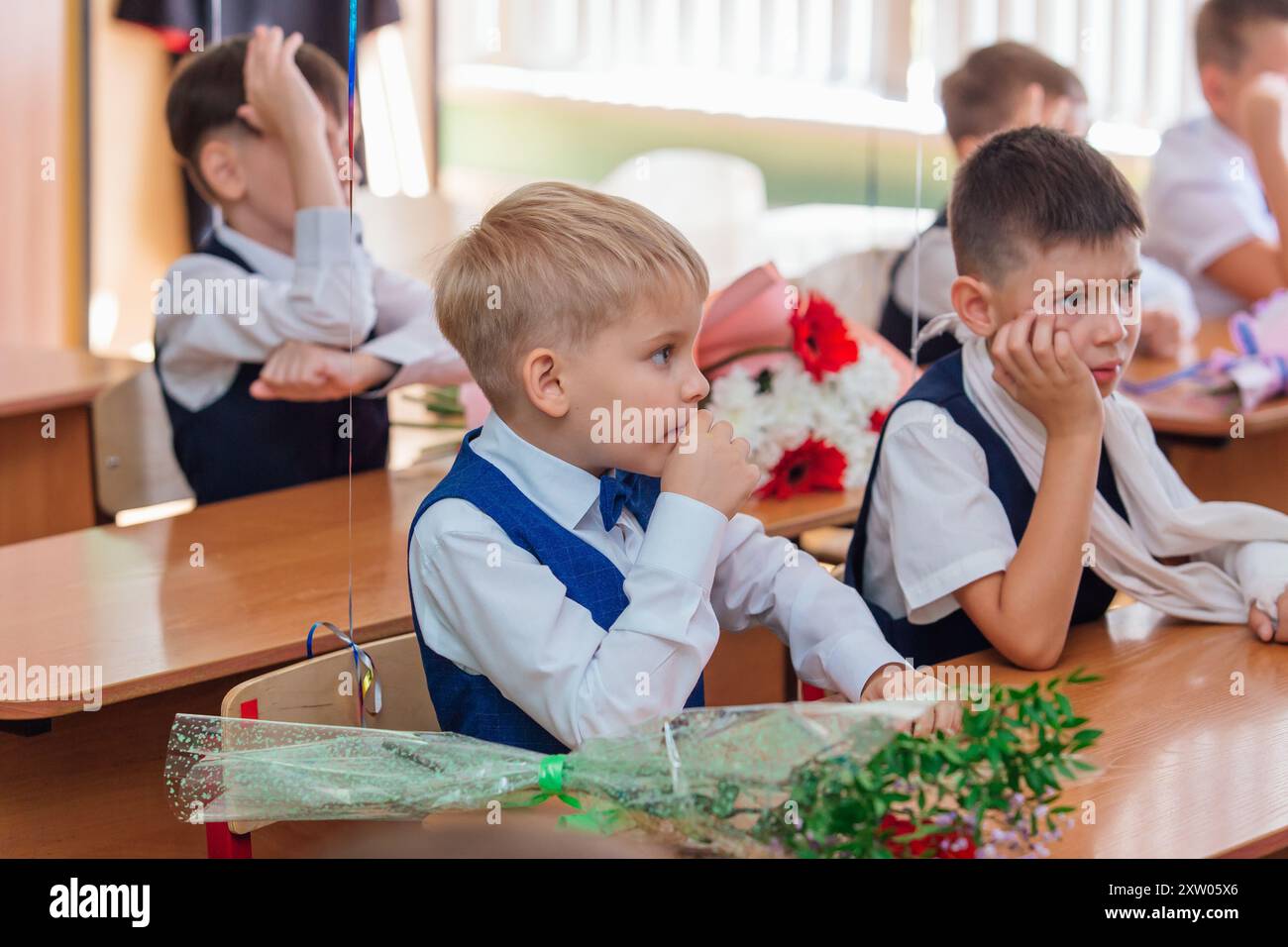 Russi First Class NOVOKUZNETSK, KEMEROVO REGION, RUSSIA - SEP, 1, 2022: First-grade ...