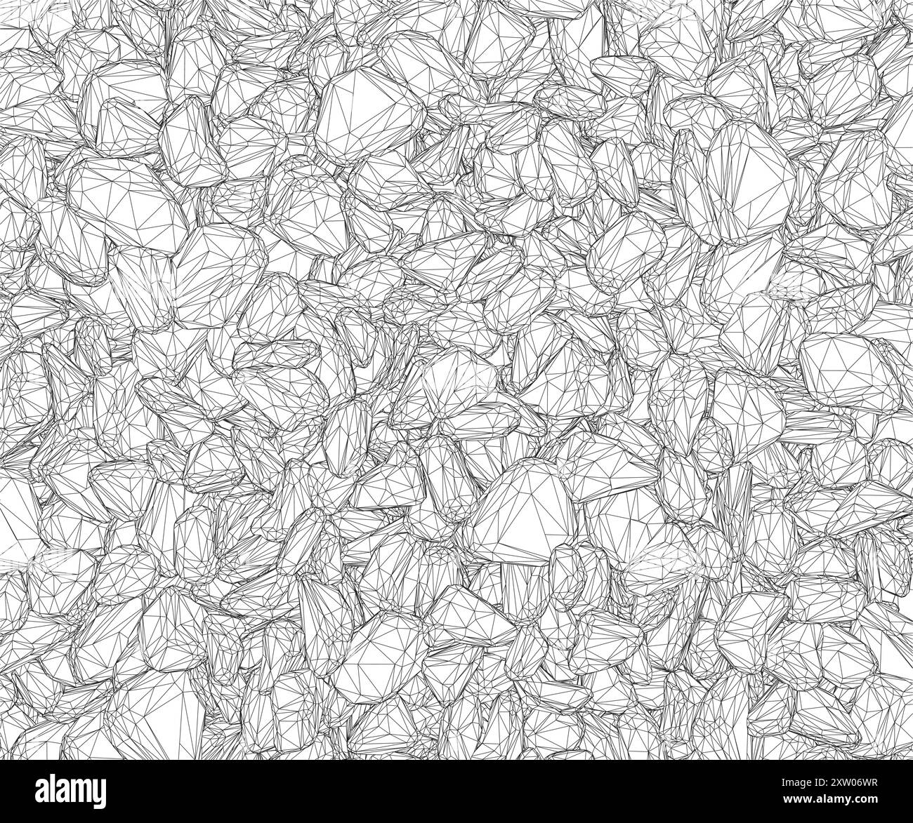 Wireframe background with many stones from black lines isolated on white background. Vector illustration. Stock Vector