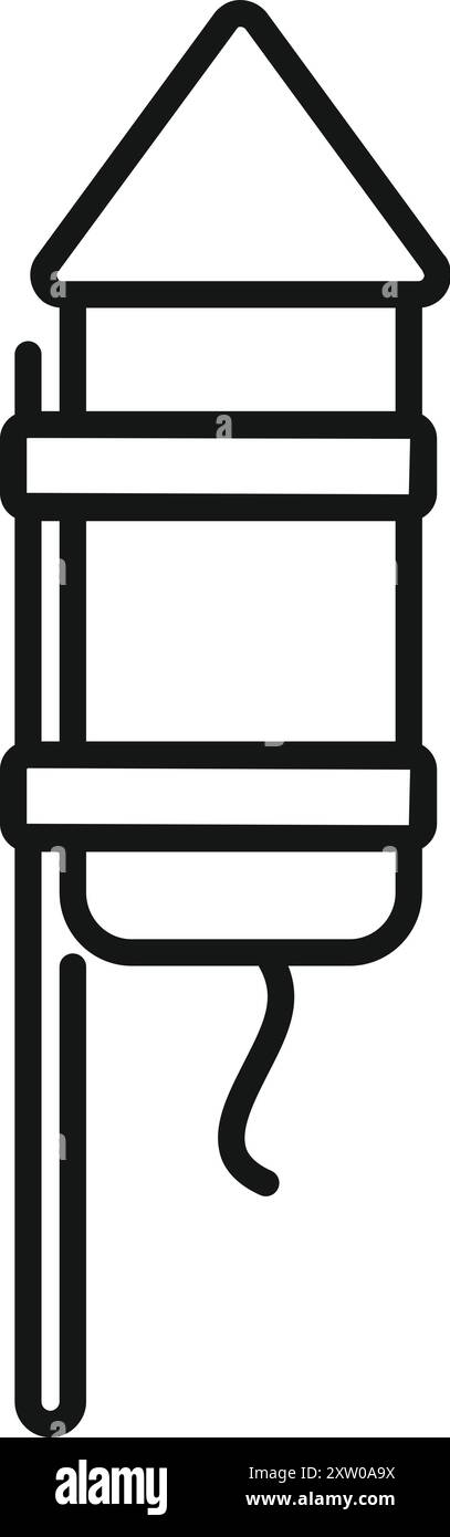Simple line art icon of a firework rocket ready to be launched for a ...