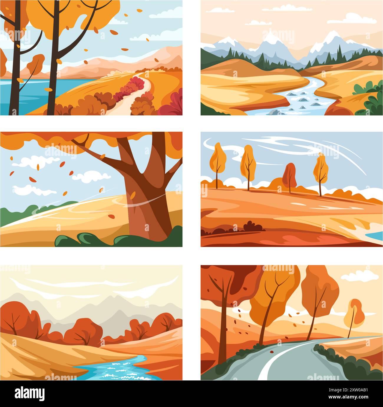 Autumn Scenic Illustrations Collection vector Stock Vector Image & Art ...