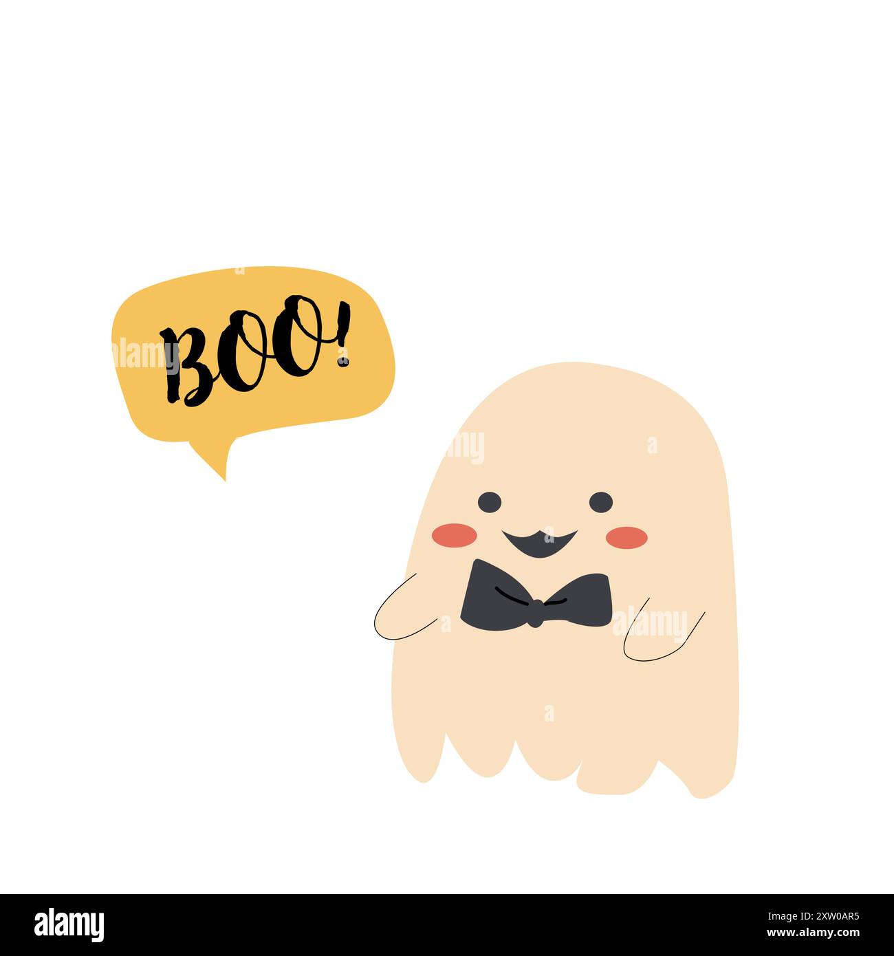 Cute halloweens ghost groom. Halloween day sticker. Childrens ghost with funny face. Stock Vector