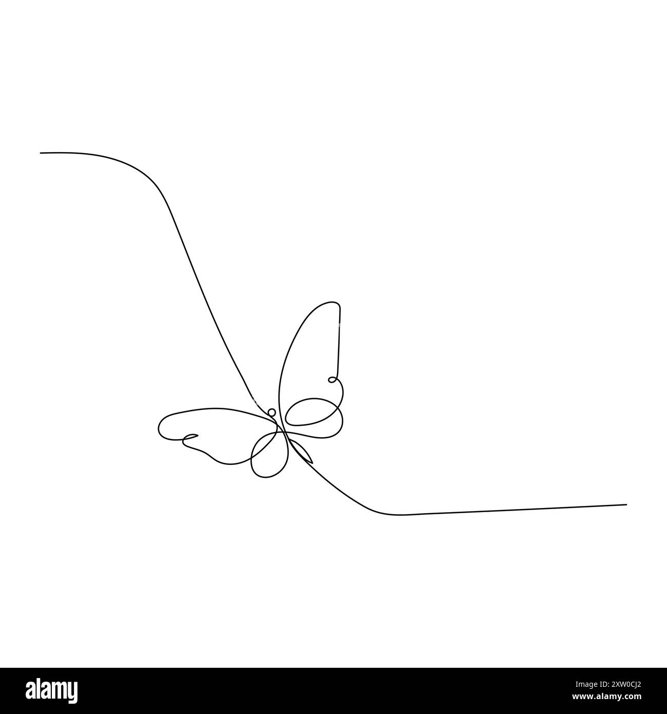 Continuous one line butterfly flying single line outline art drawing