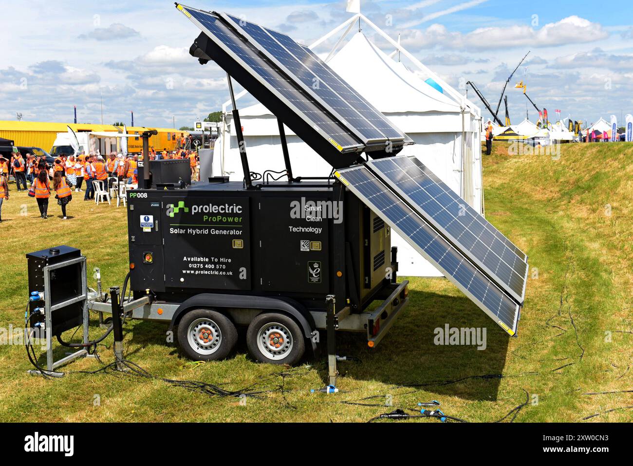 A hybrid portable generator fitted with solar panels at Rail Live industry show, June 2024 Stock Photo