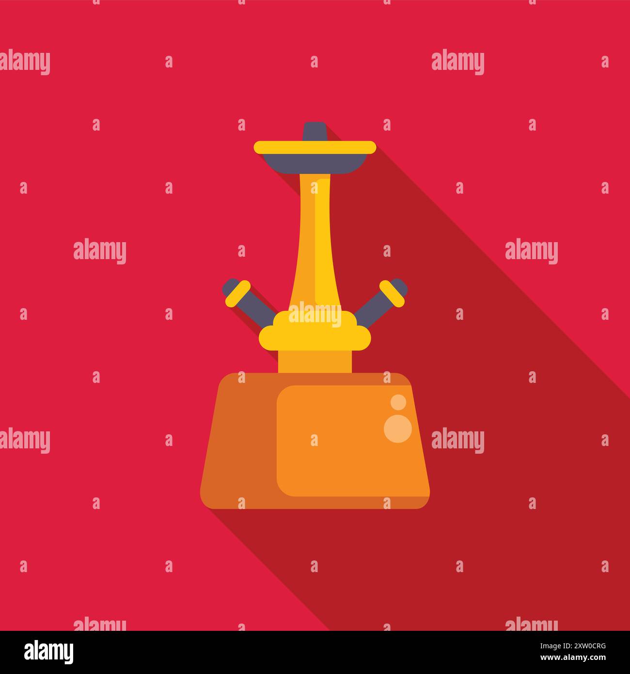 Golden hookah standing on a red background with long shadow Stock Vector