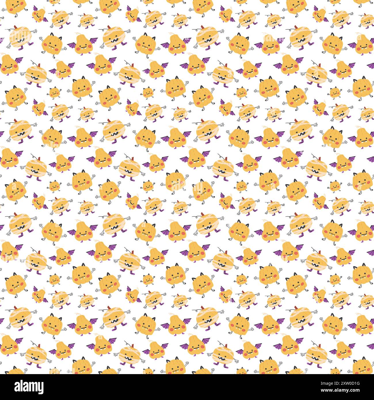 Childrens halloween pattern with cute characters. Pumkins in halloween ...