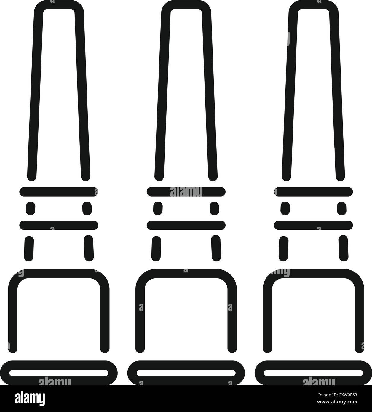 Three tall bar stools are standing in a row, creating a simple yet