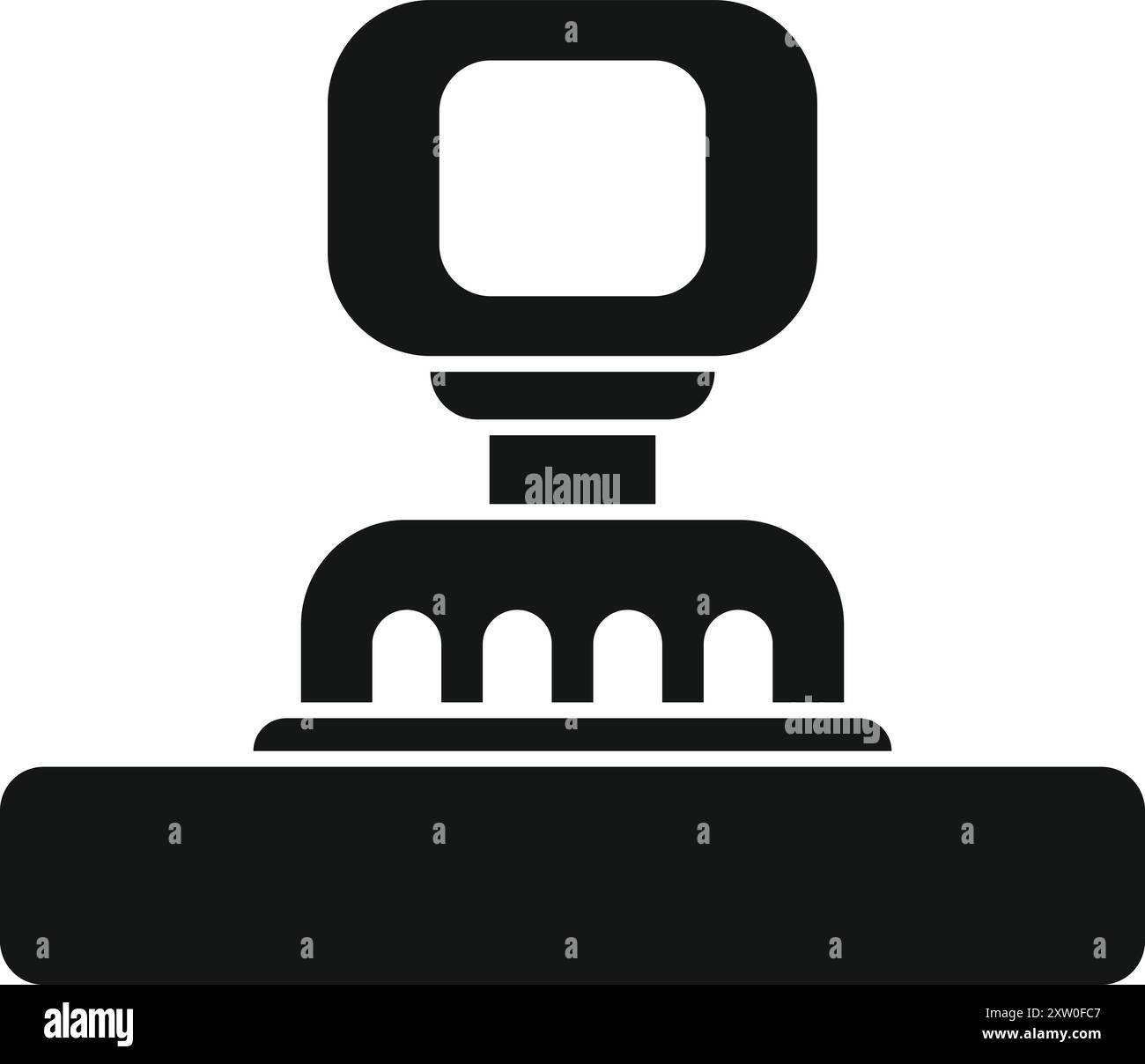 Square shaped automatic stamp is making an impression on a piece of ...