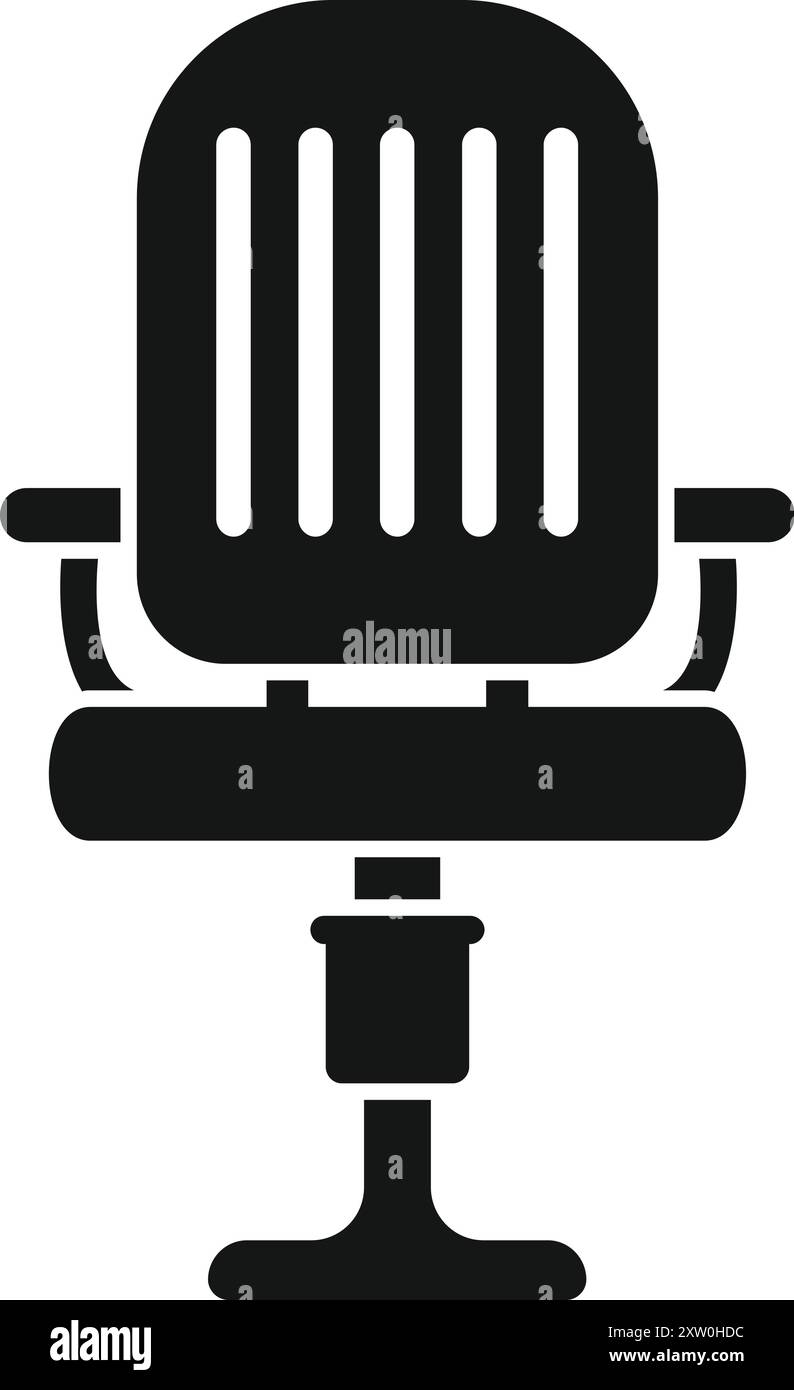 Simple black icon of a modern office chair with armrests and wheels ...