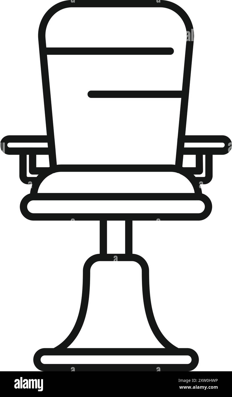 Simple black and white icon of a modern office chair with armrests ...