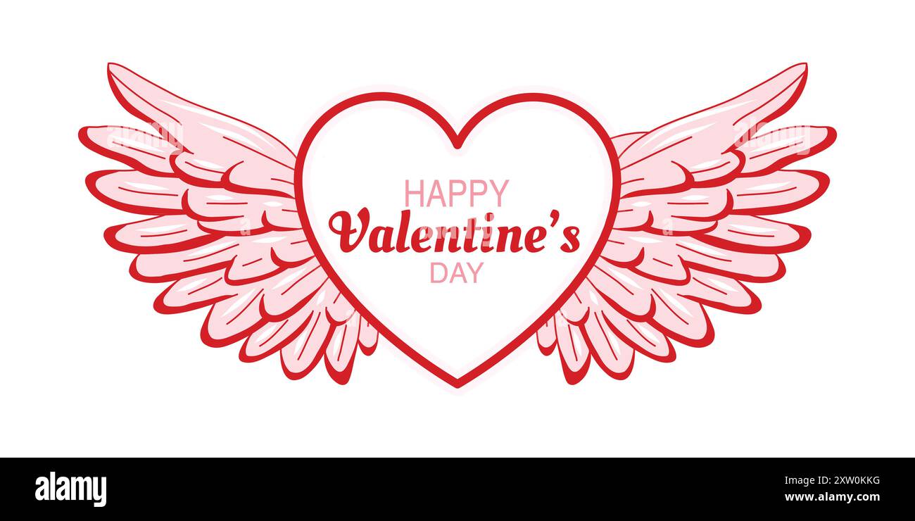 Happy Valentines day heart with wings banner background Stock Vector ...