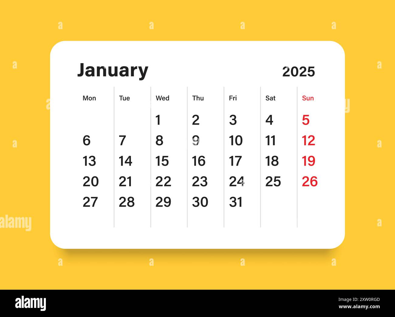Calendar january 2025 icon in flat style. Planner vector illustration