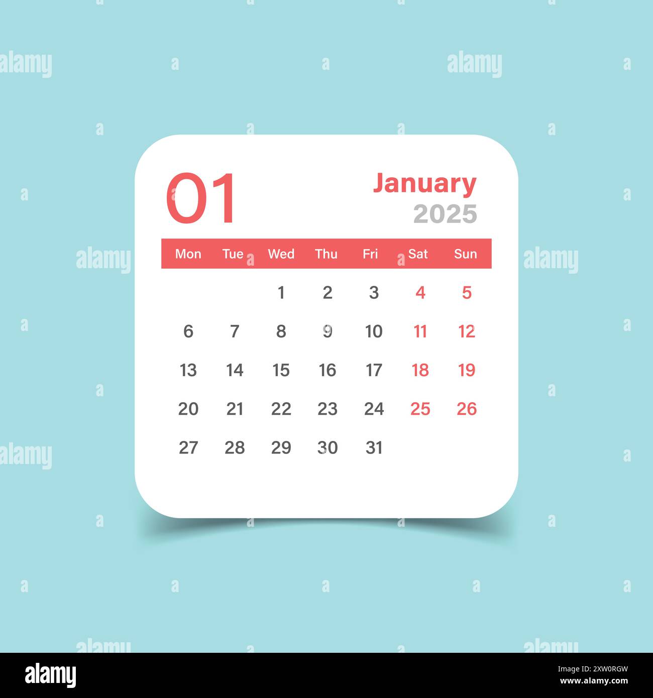 Calendar january 2025 icon in flat style. Planner vector illustration