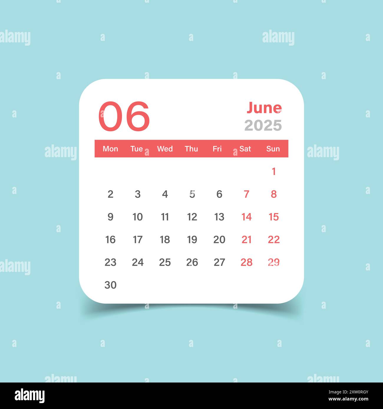 Calendar june 2025 icon in flat style. Planner vector illustration on ...