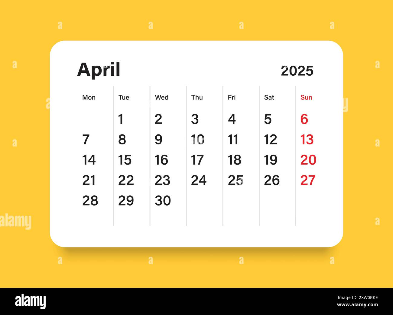 Calendar april 2025 icon in flat style. Planner vector illustration on