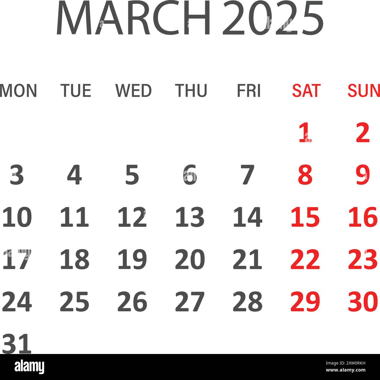 Calendar march 2025 icon in flat style. Planner vector illustration on