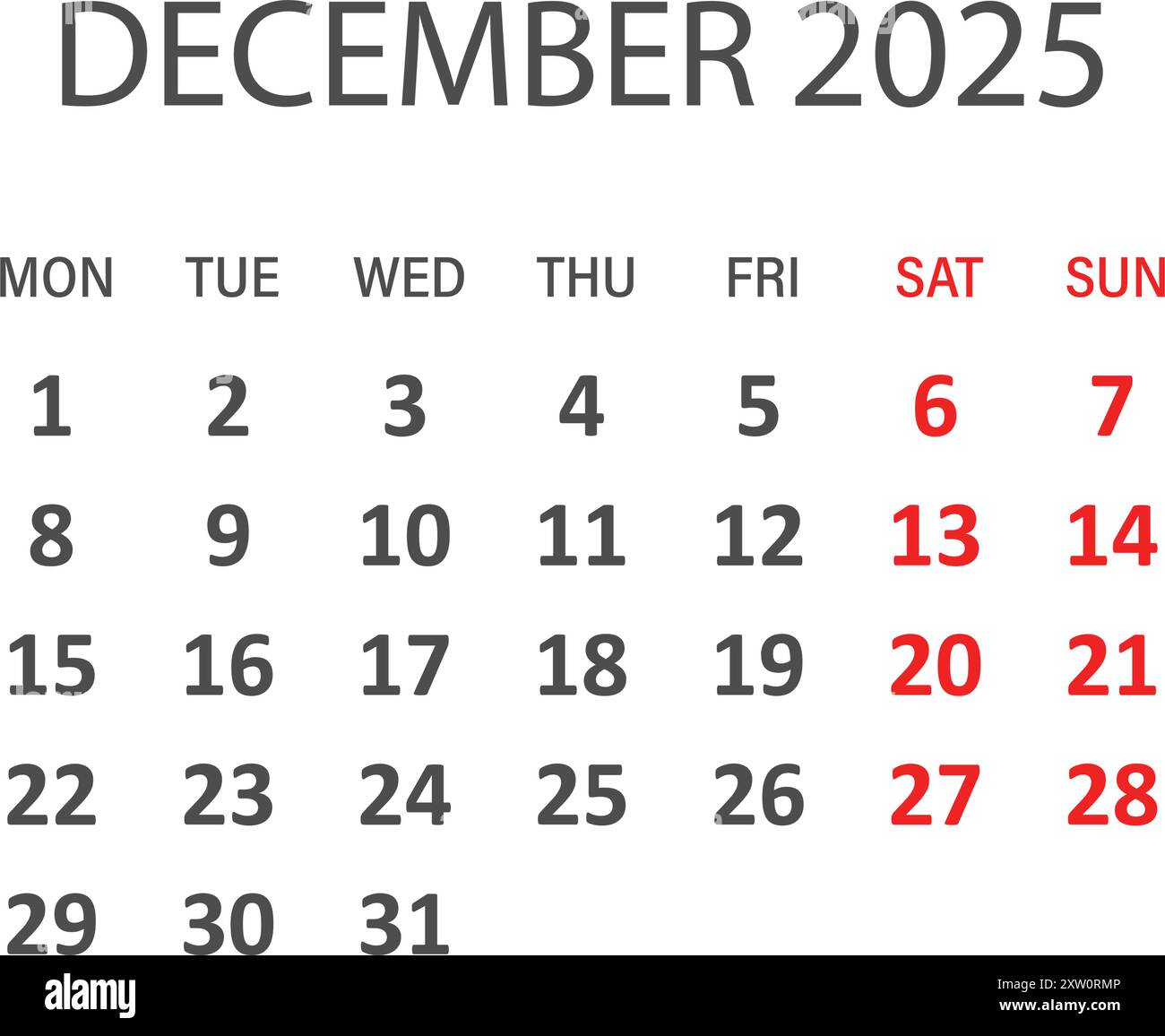 Calendar december 2025 icon in flat style. Planner vector illustration on isolated background