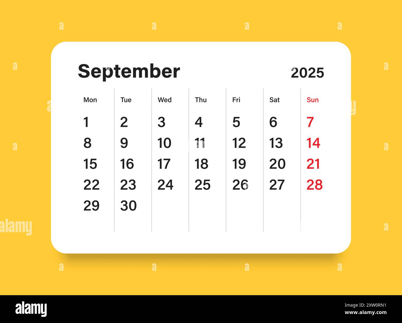 Calendar september 2025 icon in flat style. Planner vector illustration ...