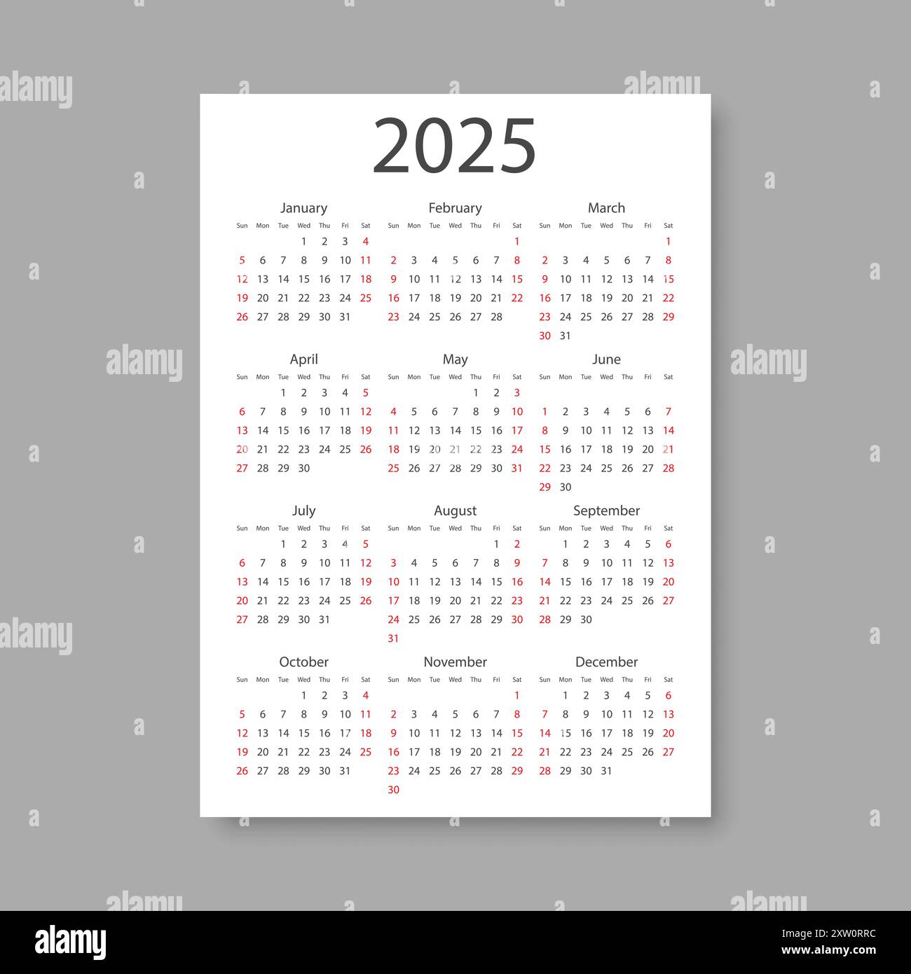Calendar 2025 year icon in flat style. Planner vector illustration on