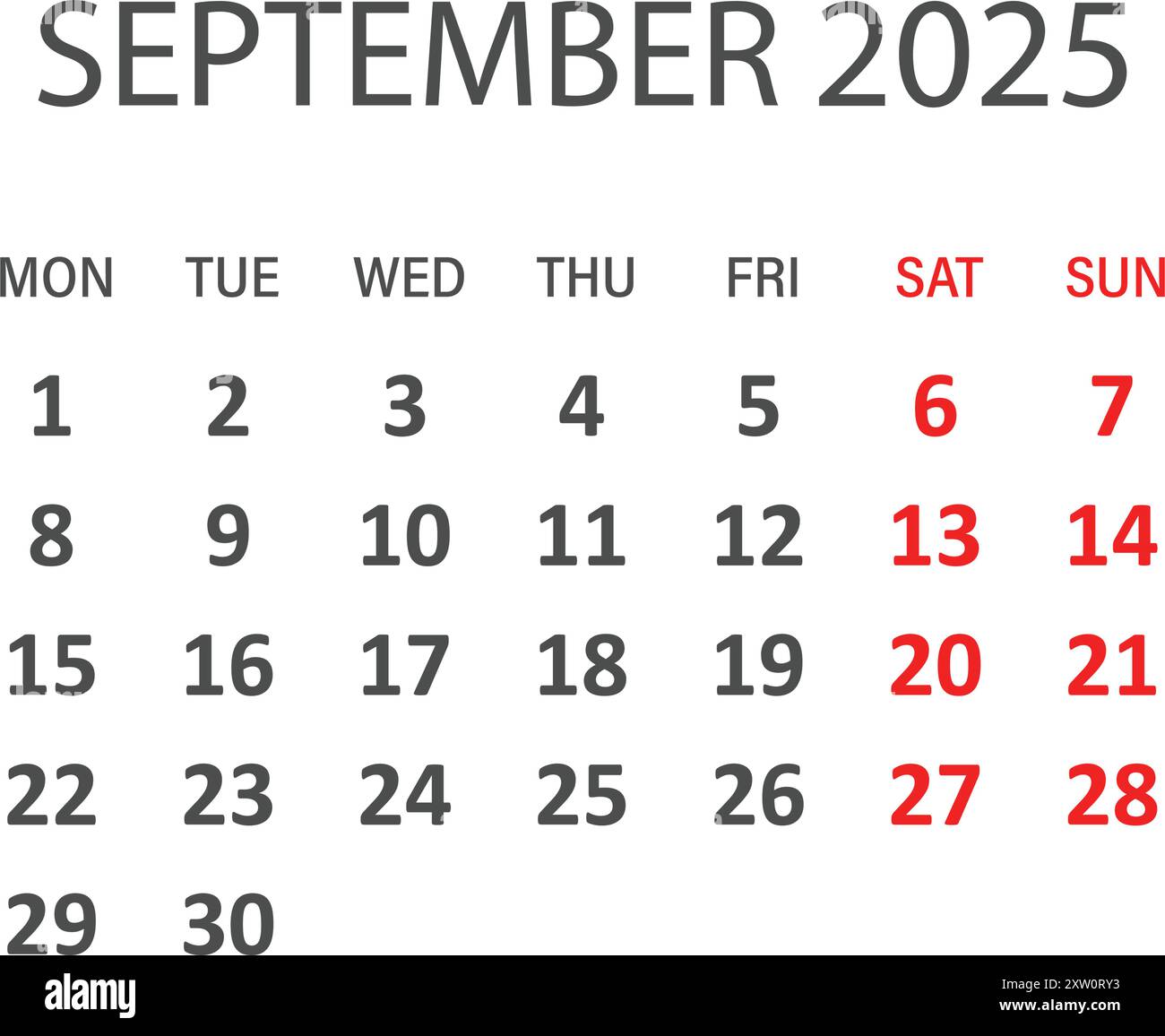 Calendar september 2025 icon in flat style. Planner vector illustration ...